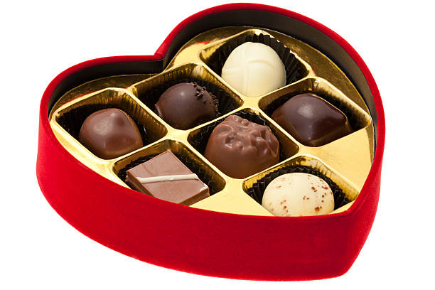 istock Red heart shaped box of chocolates 185069904