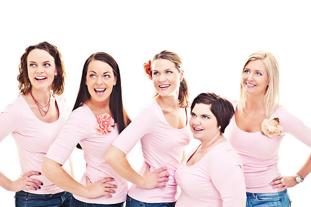 istock Five friends in pink t-shirts 185070094