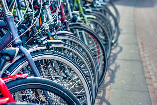 istock Traditional Dutch Bicycle Leaning Parked In A Row, Amsterdam 185070332
