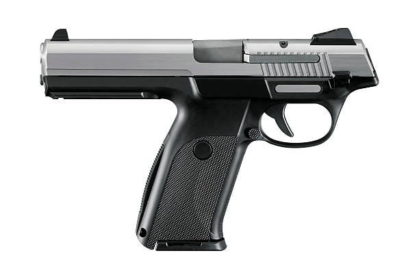 gun mit clipping path - sport clipping path handgun pistol stock-fotos und bilder