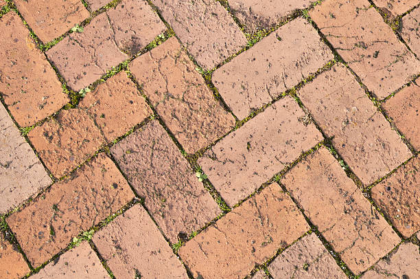 istock Heringbone brick patio paving stones 185071046