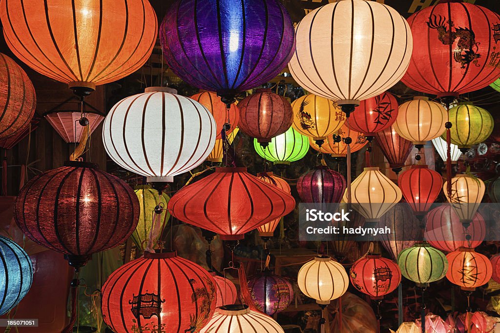 Asian Silk Chinese Lanterns Asian ( Chinese / Vietnamese ) traditional silk hanging lanterns lanterns. Art Stock Photo