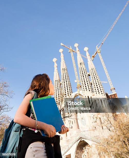Student Girl Next To Sagrada Familia Stock Photo - Download Image Now - Barcelona - Spain, Girls, Sagrada Familia - Barcelona