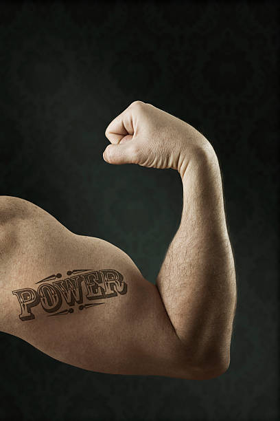 мышечная бицепсы - muscular build men tattoo human arm стоковые фото и изображения