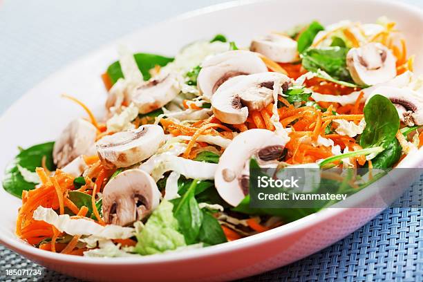 Spinach Salad With Carrots Stock Photo - Download Image Now - Edible Mushroom, Salad, Spinach