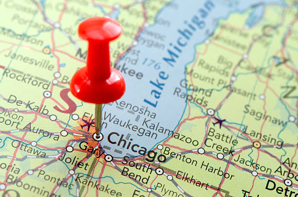 mappa di chicago - usa road map relief map travel foto e immagini stock