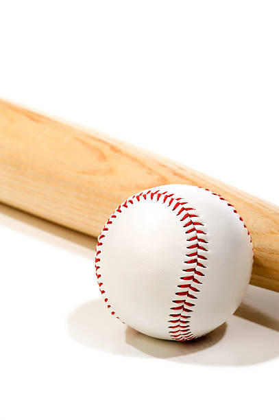 istock Wooden baseball bat and baseball on a white background 185073027