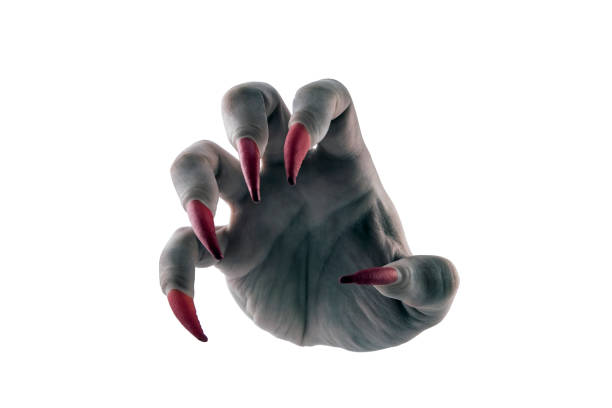 istock Creepy monster hand with red claws isolated on white background with clipping path 1850735539
