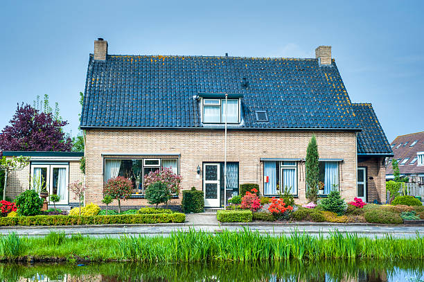 Typical House, Garden, Canal, Spring, Holland stock photo