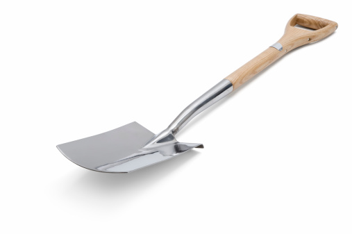 Image has a clipping path. High quality stainless steel garden spade isolated on a white background.