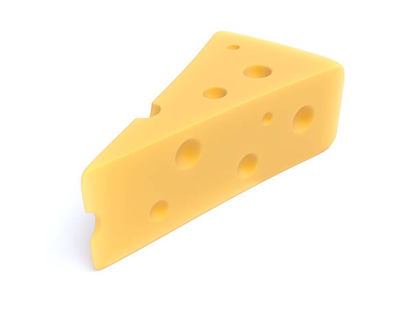a piece of fresh emmental cheese on a white background