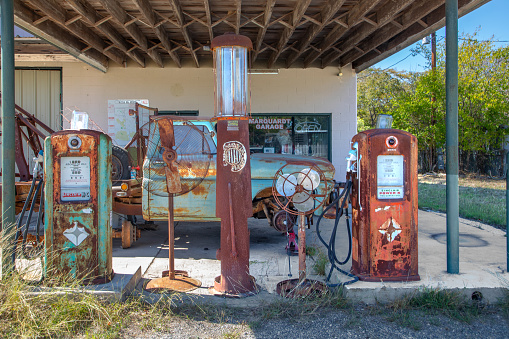 Old rusted propane tanks outdoors