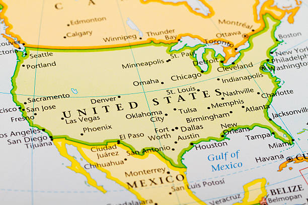 Map of mainland United States of America stock photo