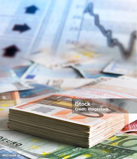 Euro Banknotes On Financial Indicators Stock Photo - Download Image Now - European Union Currency, Banking, Currency