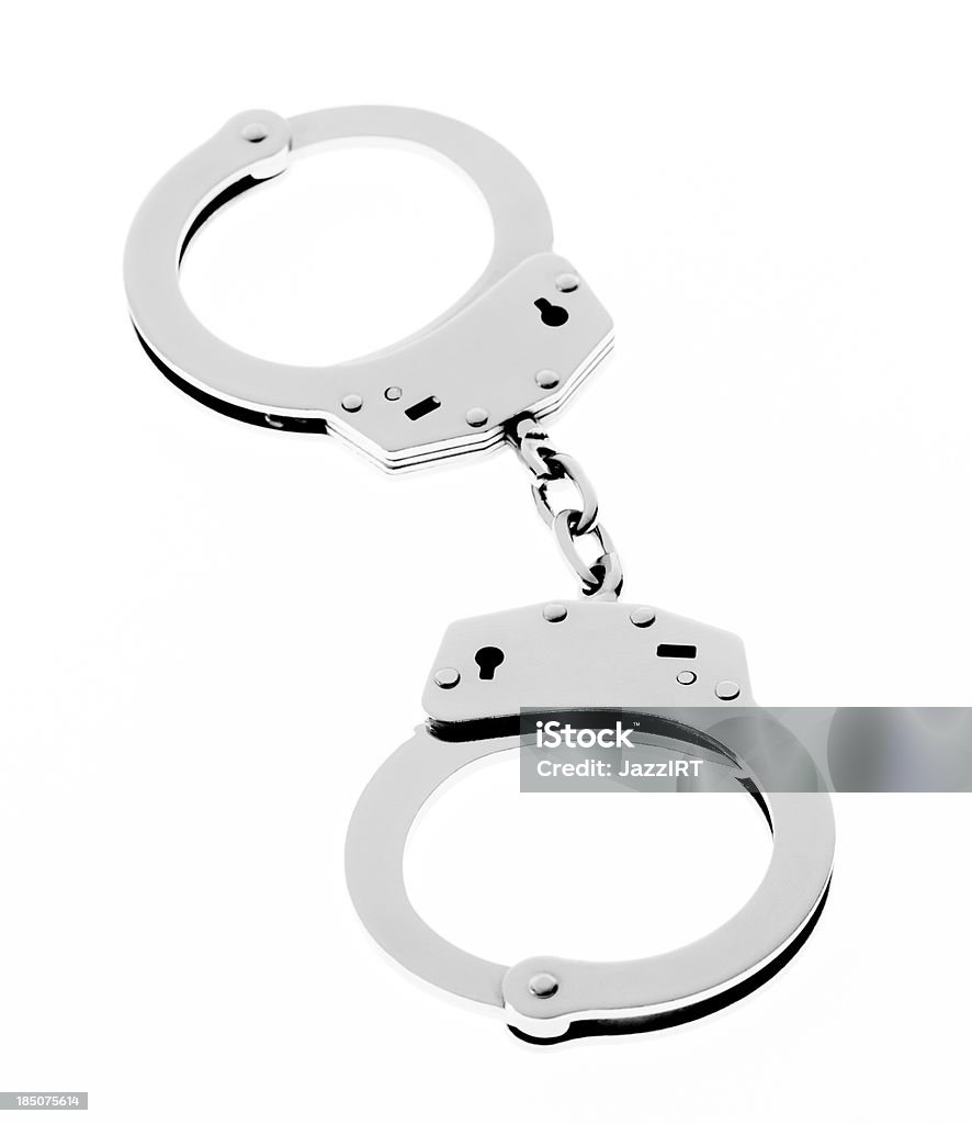 Polizia Manette isolato su sfondo bianco - Foto stock royalty-free di Sistema legale