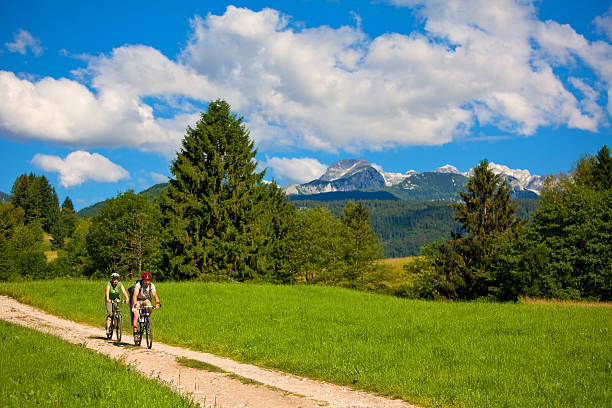 istock Young Family On Bikes 185076269