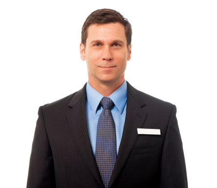 Businessman with Name Tag on White