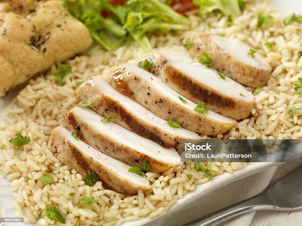 Gegrilltes Huhn und Reis - Lizenzfrei Reis - Grundnahrungsmittel Stock-Foto