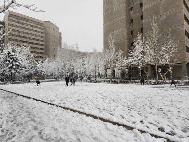 city of Tehran Iran winter time street view with snow