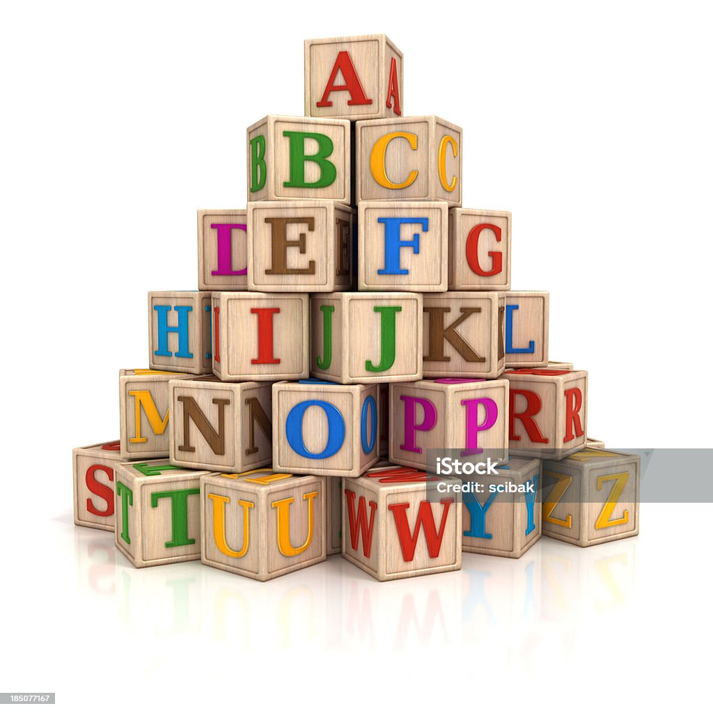 Alphabet blocks stack "Stack of alphabet letters , baby toys, wooden blocks.Digitally generated image." Toy Block Stock Photo