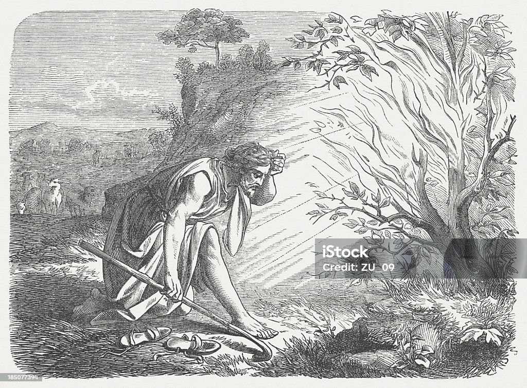 Moses und das Brennen bush (Abwanderung 3, 1 bis 5 - Lizenzfrei Moses - Religiöse Figur Stock-Illustration