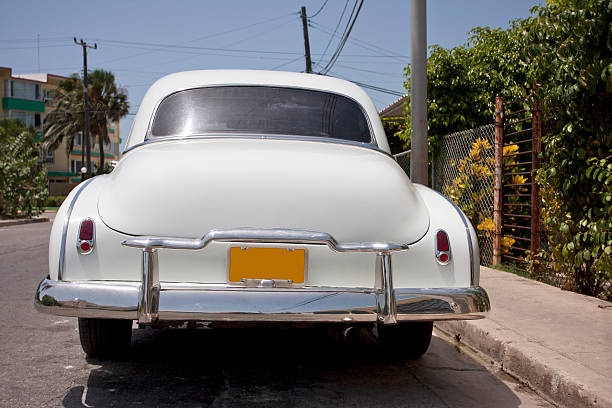 istock White old american car int he sheets of Havana 185077677