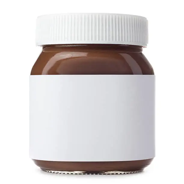 Unbranded Hazelnut Spread isolated on a white background with a blank label. Ideal for imposing your own artwork onto.