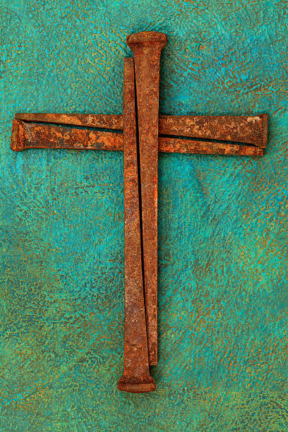 istock Religious: Cross of old square Rusty Nails 185078677