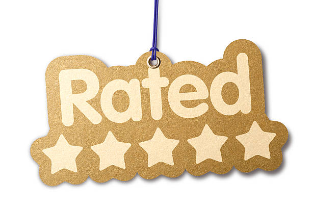 Rated 'FIVE STARS' shaped label stock photo