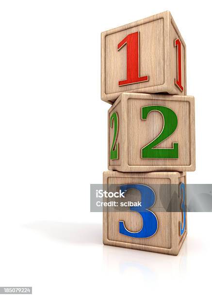 Blocks Stack With Numbers 1 2 3 Stock Photo - Download Image Now - Alphabet, Block Shape, Blue