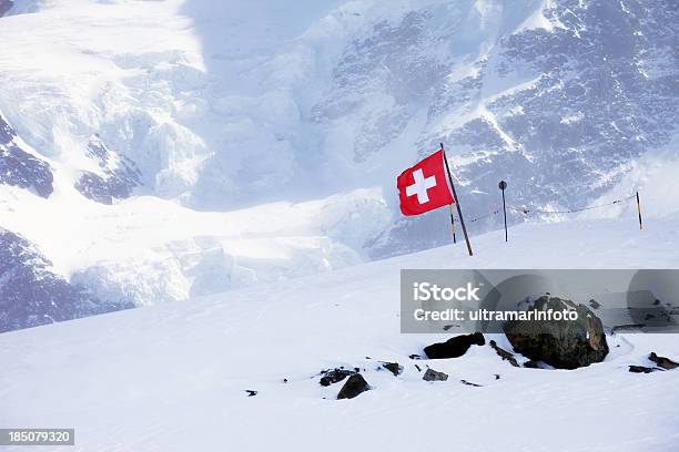 Switzerland Flagg In Swiss Alps Stock Photo - Download Image Now - Mountain, Swiss Flag, Europe