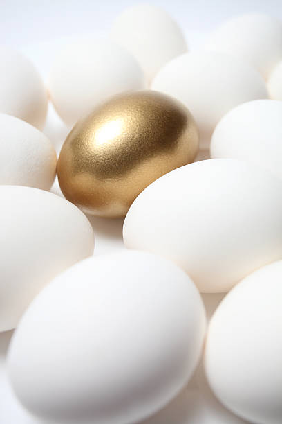 istock Golden Egg in the Middle of Many White Eggs 185079594