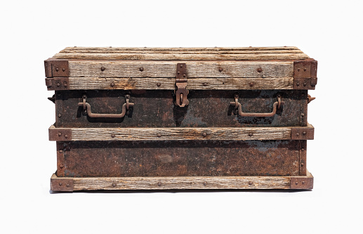 An antique campaign chest isolated on a white background