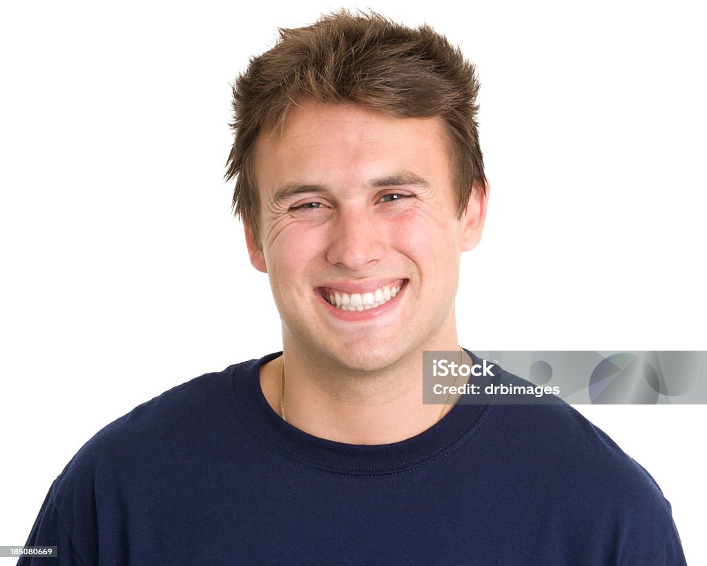 Grinning Young Man Portrait of a young man on a white background. http://s3.amazonaws.com/drbimages/m/ec.jpg Smiling Stock Photo