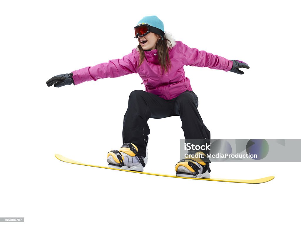 Ragazza di snowboard con un percorso clip - Foto stock royalty-free di Sci - Sci e snowboard