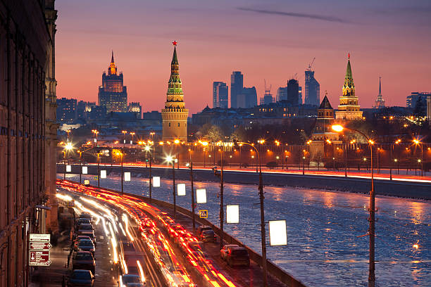 Moscow cityscape in winter Sunset over Moscow moscow stock pictures, royalty-free photos & images