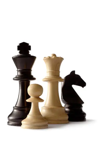 Photo of Chess: King, Queen, Knight and Pawn Isolated on White Background