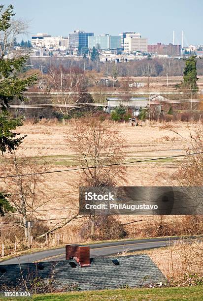 City Of Everett Wa From Fields Across Snohomish River Stock Photo - Download Image Now