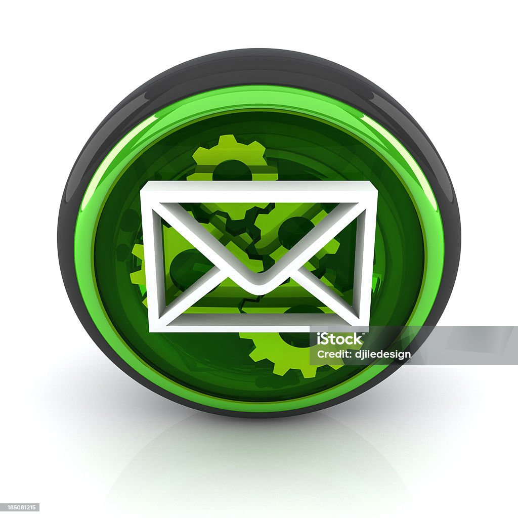 Envelope com engrenagens ícone 3D - Royalty-free Botão - Peça de Máquina Foto de stock