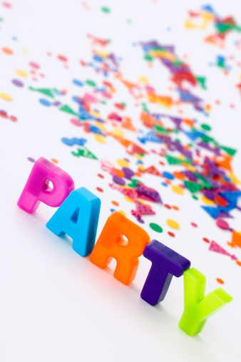 Party Letters With Confetti Stock Photo - Download Image Now - Birthday,  Confetti, White Background - iStock
