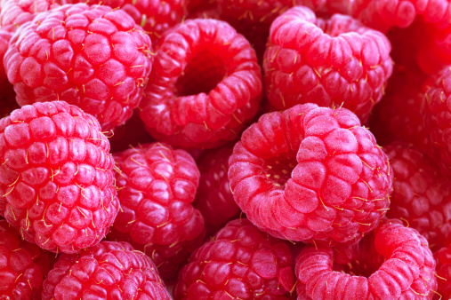 Fresh raspberries (rubus idaeus) full frame closeup.