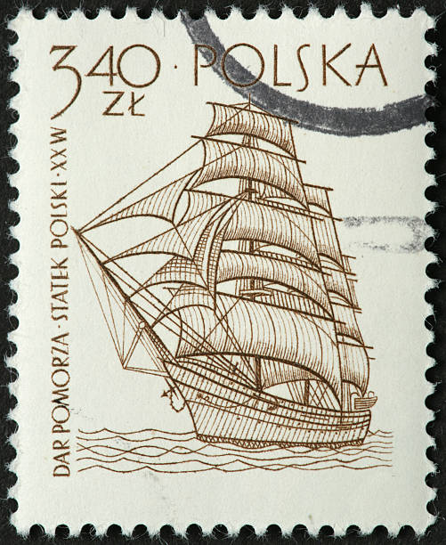 istock vintage sailing ship on an old Polish stamp 185081764