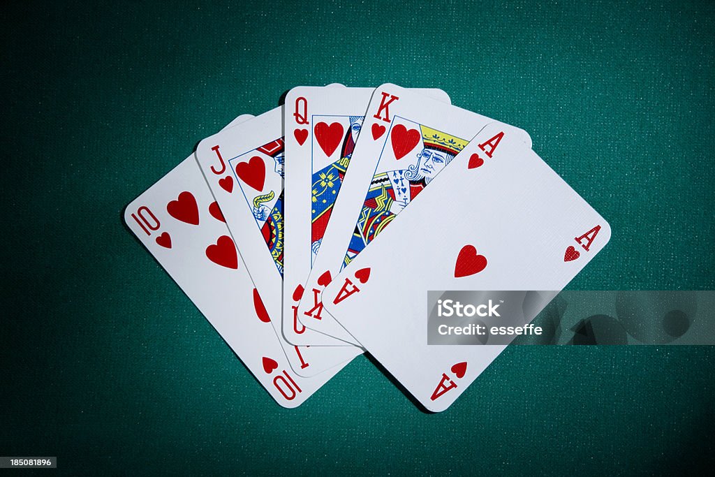 royal flush royal flush on green table in spotlight ambient Cut Out Stock Photo