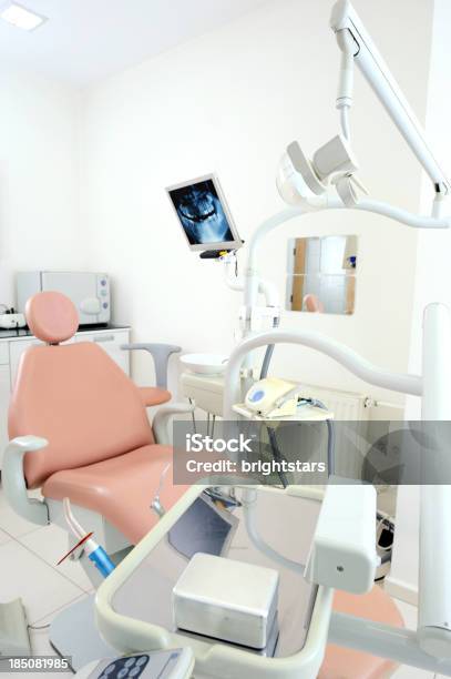 Silla De Dentista Con Un Monitor De Ordenador Foto de stock y más banco de imágenes de Ancho - Ancho, Artículo médico, Asistencia sanitaria y medicina