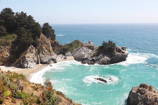 istock waterfall at Julia Pfeiffer Beach in California during springtime 185082198