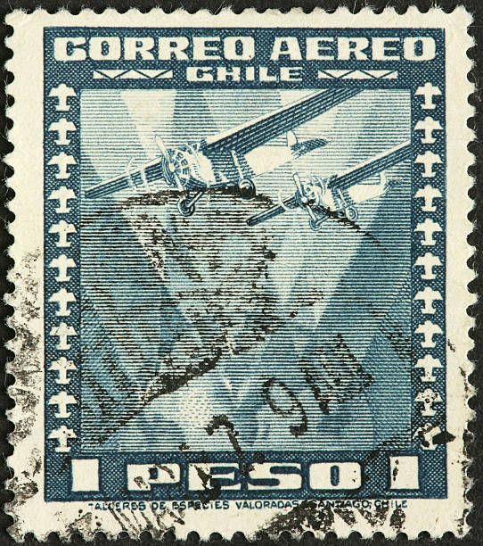 istock vintage airplanes in flight on a Chilean stamp 185082555