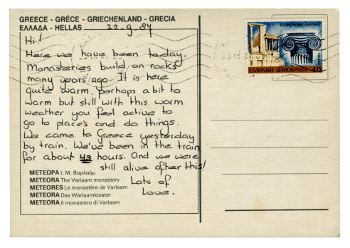 A postcard sent by a holidaymaker in Greece in 1987.