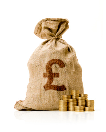 Money Bag-Pounds with Golden Coins.