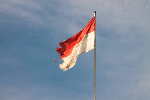 istock Old Indonesian flag on the wind 1850837222