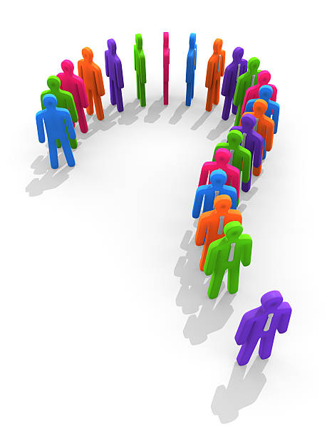 Colorful figures in queue forming question mark symbol stock photo